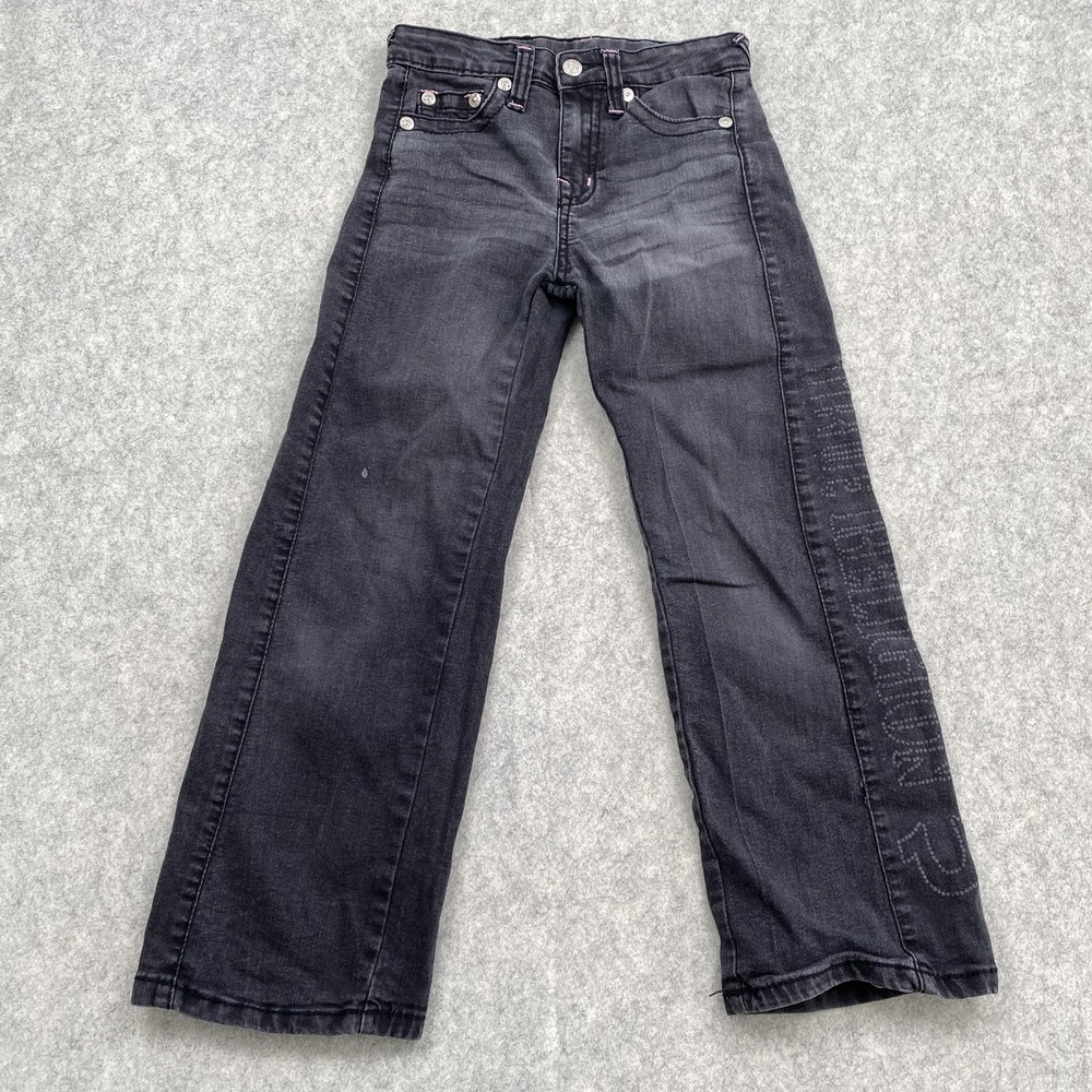 True Religion Jeans Girls 10 (24x22) Black Leila Mid Rise Wide Leg *MINOR STAIN* - Picture 2 of 16